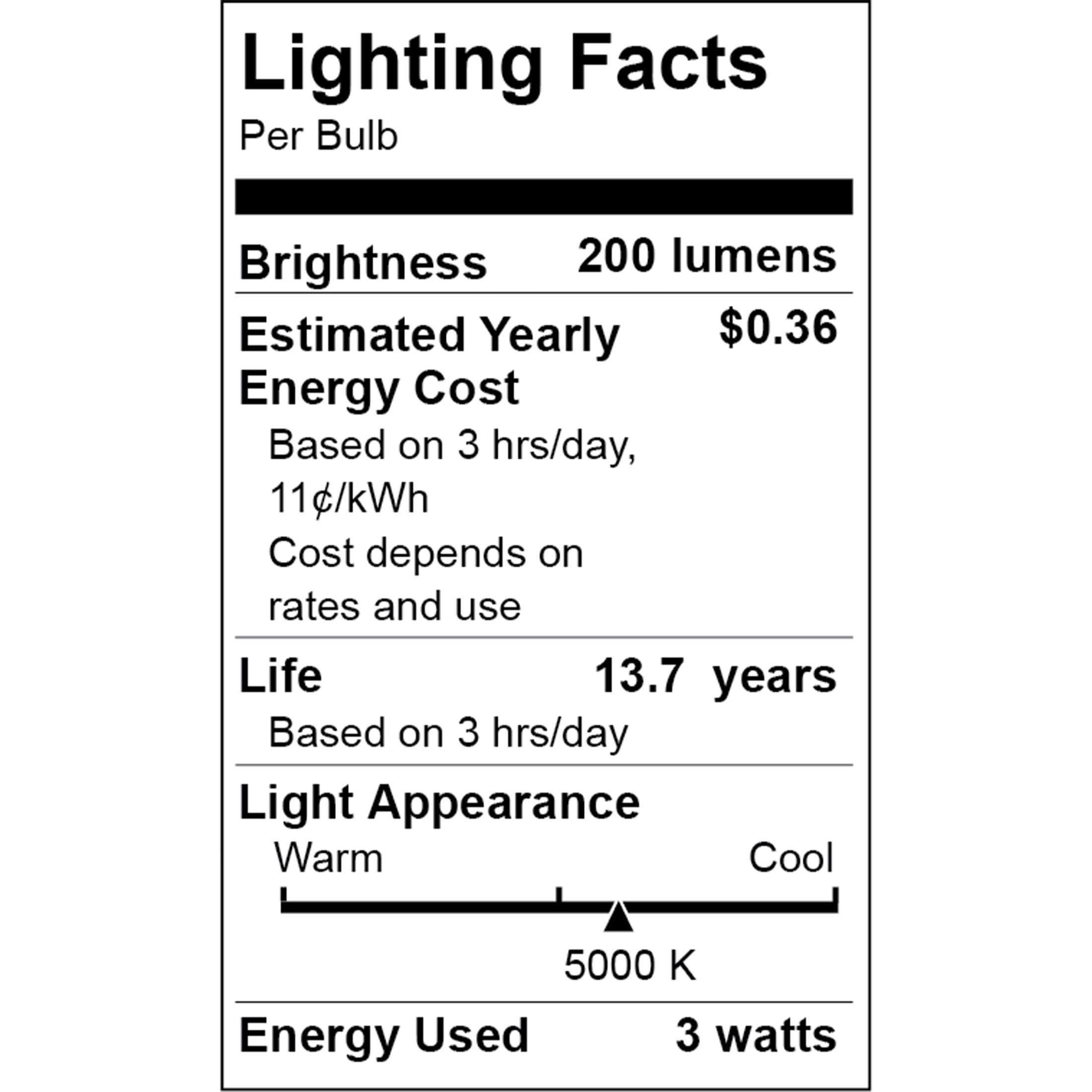 Great Value LED, 2.5Watts (25W Equivalent) B10 Deco Lamp E12 Candelabra Base, Dimmable, Daylight, 4-Pack