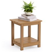 Naipo Outdoor Side Table for Patio, Double Deck Adirondack End Table, Weather Resistant HDPS Rectangular Patio Table for Deck Garden Poolside, All-Weather Outdoor Furniture, Easy Assembly - Teak