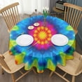 thumbnail image 3 of Colorful Tie Dye Mandala Pattern Round Tablecloth 60"x60",Wrinkle Wipeable Table Cloth for Kitchen Dining Room Picnic Patio Party, 3 of 6