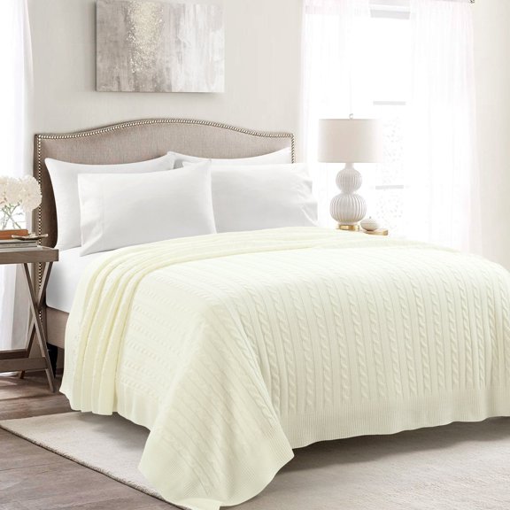 Lush Decor Cable Soft Knitted Blanket/Coverlet Ivory Single 88X88