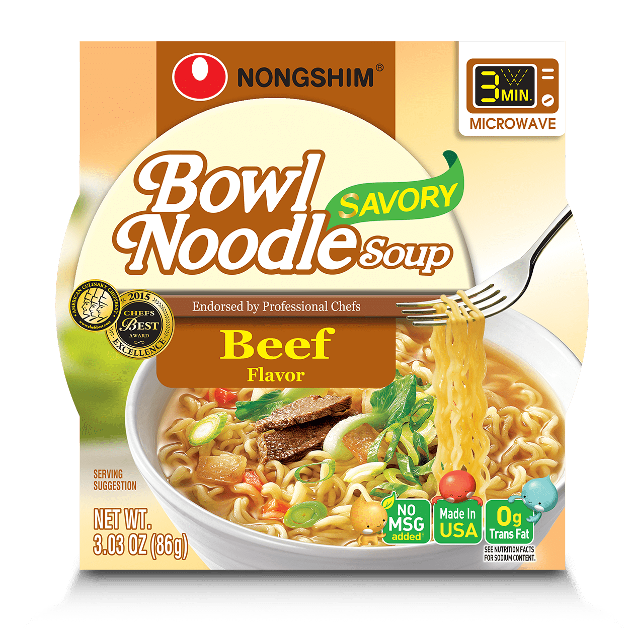 Nongshim Bowl Noodle Savory Beef Ramyun Ramen Noodle Soup Bowl, 3.03oz X 1 Count
