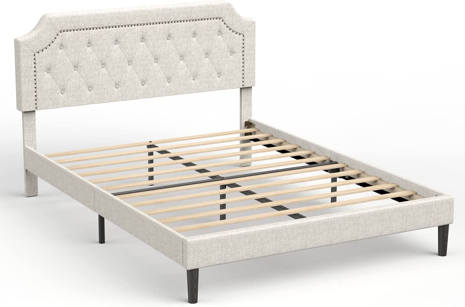 Bonsoir Queen Size Upholstered Low Profile Modern Platform Bed Frame