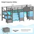 thumbnail image 6 of Low Loft Bed with Storage Stairs Drawers & Bookshelf, LED Metal Bed Frame with Charging Station and Under bed Storage Blue& Black, 6 of 11