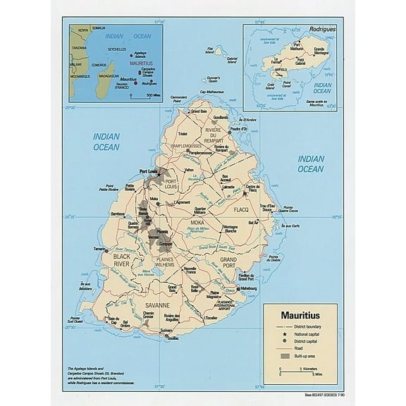 Palmetto Posters 18x24 Laminated Poster: Large detailed political and administrative map of mauritius with roads and major cities