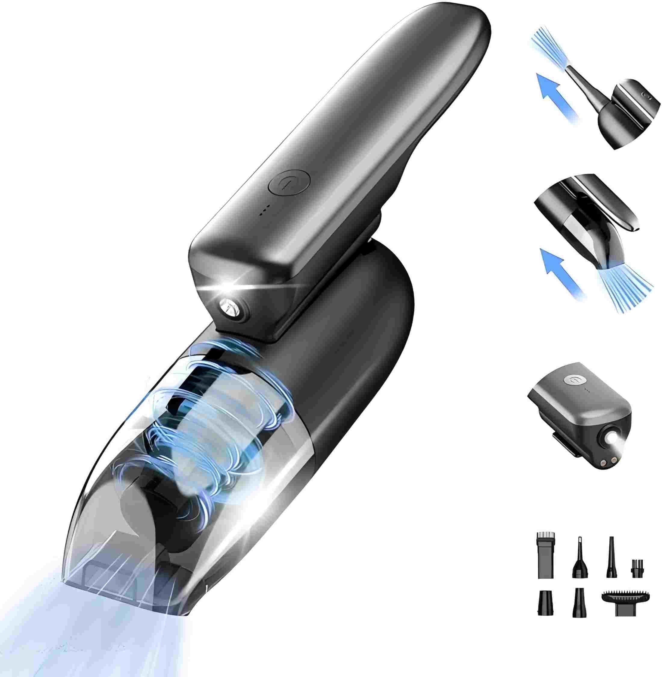 ELORTI Portable Car Vacuum Cordless, 10000Pa Powerful Suction Handheld for Pet Hair, Auto Detailing, Home Use with HEPA Filter