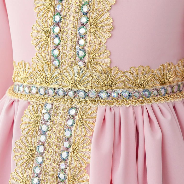 IVEYRTF Childrens Fashion Muslim Princess Dress Embroidery Gold Plated Long  Sleeve V Neck Loose Robe Party Fashion Show Wedding Wear for Girls(Pink,5  Years) - Walmart.com
