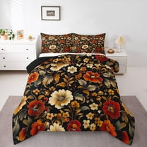 Manfei Exotic Style 3 Pieces Queen Comforter Set for Teens Adults,Chic Floral Flowers Ultra Soft Bedding Sets,Vintage Aesthetics Bedding Comforter Set Breathable,Ultra Soft Home Decor,Reversible