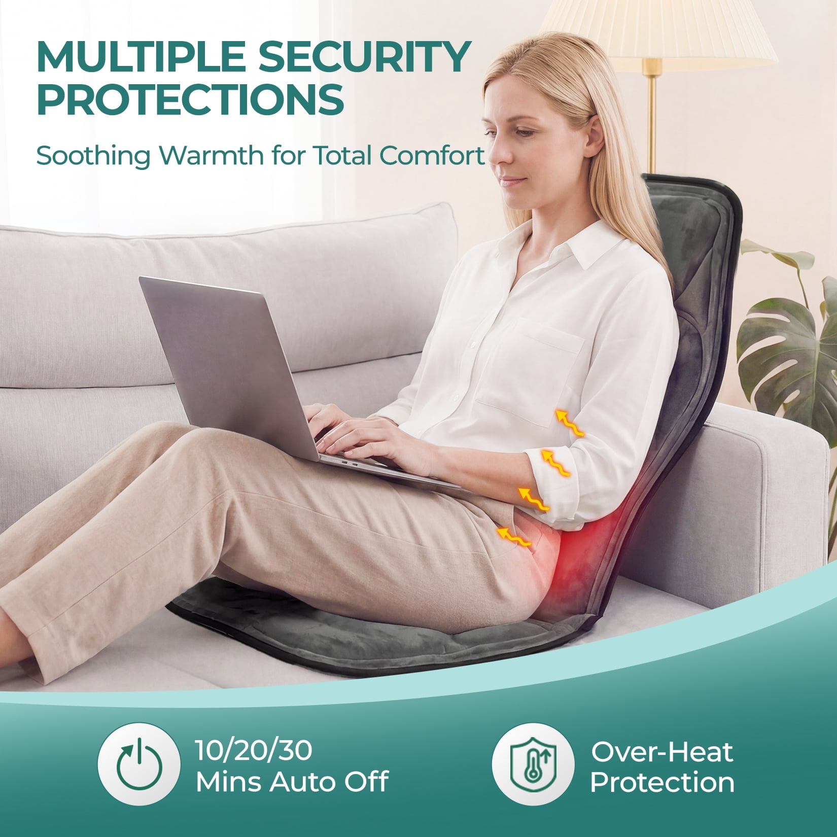 Back Massager with Heat, Massage Seat Cushion with 7 Motors, 3-Level Heat, 9 Modes & 9 Intensities, Massage Chair Pad for Home Office Car Use