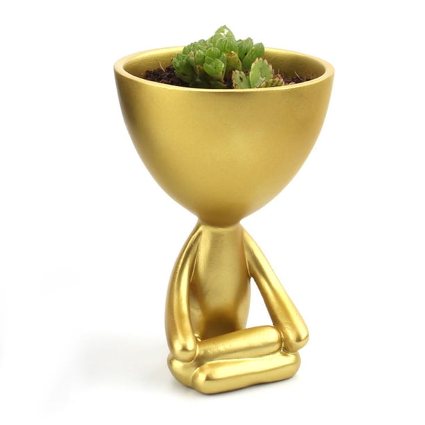 Decoración creativa de macetas para plantas suculentas, maceta de resina para cactus, maceta para macetas, maceta para plantas de aire para interiores dorado