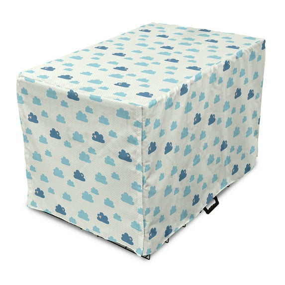 Clouds Dog Crate Cover, Repetitive Hearts Polka Dots Cumulus Simplistic Cartoon, Easy to Use Pet Kennel Cover Small Dogs Puppies Kittens, 7 Sizes, Pale Sky Blue Blue Grey, by Ambesonne