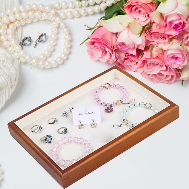 Caja de joyería, bandeja organizadora de pendientes, regalos de madera para niñas, escaparate de tienda, caja de almacenamiento, bandeja de exhibición Yinane Bandeja de exhibición de anillos