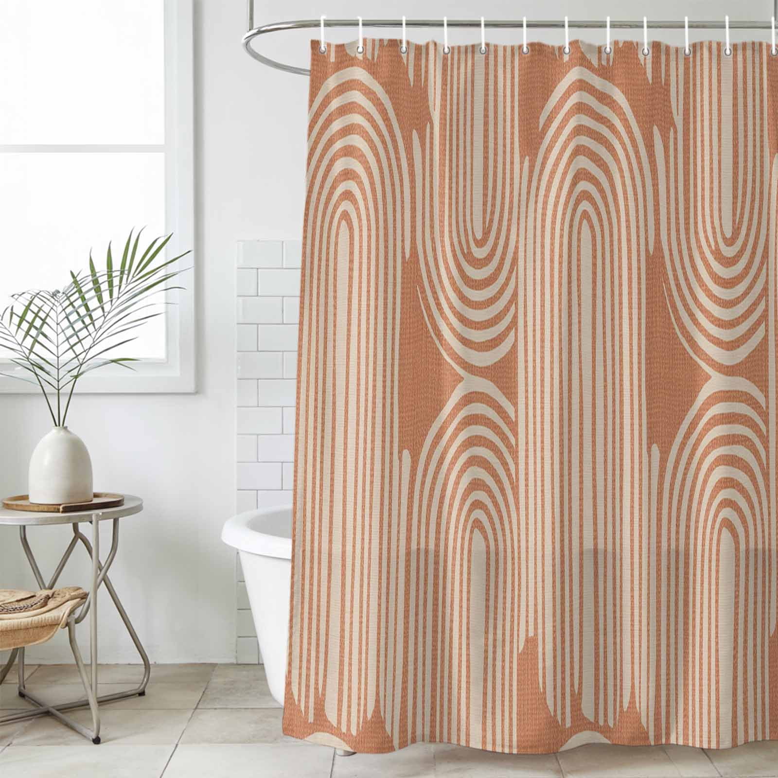 Line Texture Shower Curtain, Waterproof Shower Curtains for Bathroom, Orange Abstract Art Retro Washable Fabric Bathtub Curtain Set Bath Decor with 12 Hooks 72"x78"