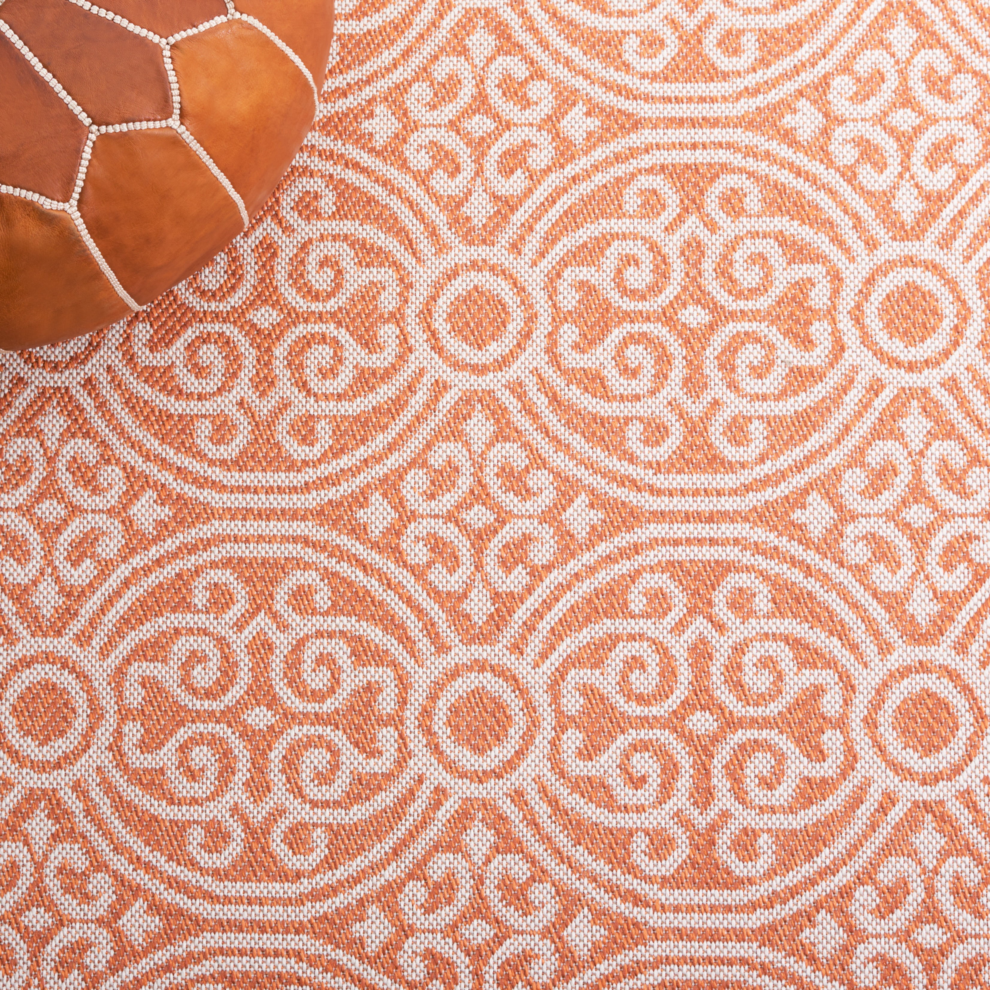 SAFAVIEH Machine Washable Rug Indoor/Outdoor Bermuda Collection - Bermuda Terrance Geometric Indoor/Outdoor Area Rug, Rust/Ivory, 6'7" x 6'7" Square