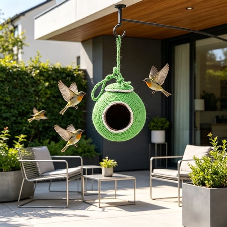 Eolstice Natural Seagrass Bird Hut Hanging Warm Nest House For Cockatiel Parakeet Budgie Pet Feathered Toy Shelter Small Cage Accessory Decor Green