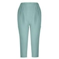 thumbnail image 3 of LEBONYARD Womens Pants Clearance,Womens Pants Elastic Waist Fashion Casual,Capris Women Summer Pants Casual Solid Color Elastic Waist Linen Pockets Pants Green L, 3 of 6
