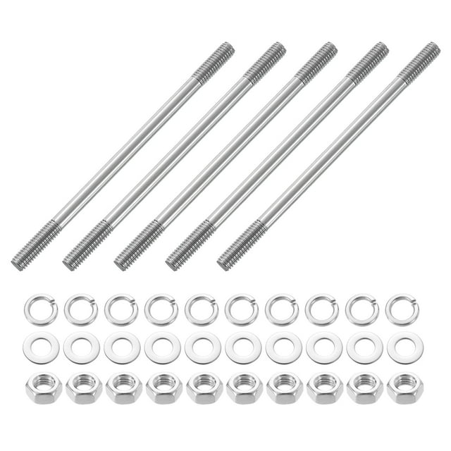 Uxcell 5 Pcs M6x110mm Vis à Double Extrémité Filetée avec Écrous et Rondelles