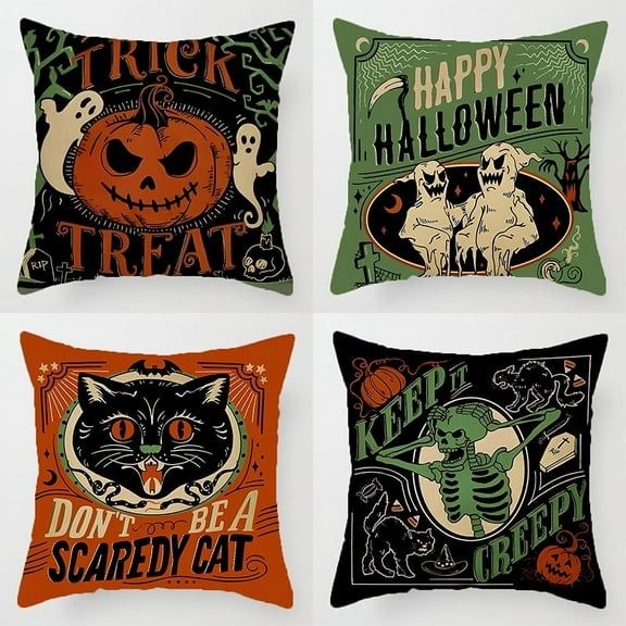 Halloween Pillow Covers 18x18in" Black Cat Skeleton Ghost Halloween Pillows Decorative Throw Pillows Cases Fall Throw Pillows Outdoor Halloween Decorations Couch Porch Decor