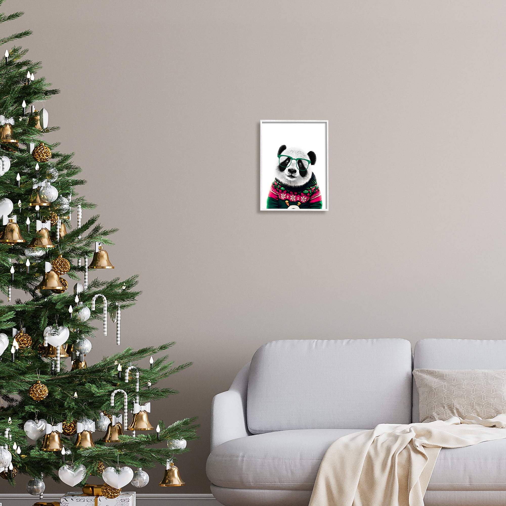Stupell Industries Panda in Holiday Sweater Holiday Painting White Framed Art Print Wall Art, 11 x 14
