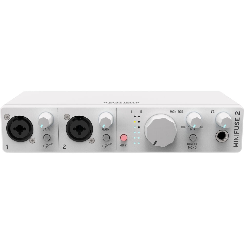Arturia MiniFuse 2 Portable USB Type-C Audio/MIDI Interface (White) with Studio Pro Monitor Headphones and XLR-XLR Cable