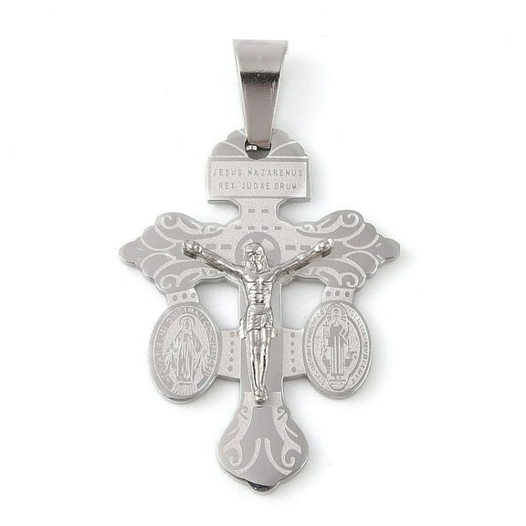 6pcs Non-Tarnish 304 Stainless Steel Pendants Crucifix Cross Charm Stainless Steel color 27x20x3mm Hole: 7x5mm