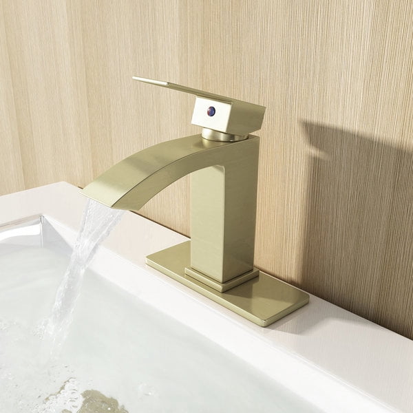 EZANDA Single-Hole Single-handle Bathroom Faucet with Drain Assembly,Brushed Gold
