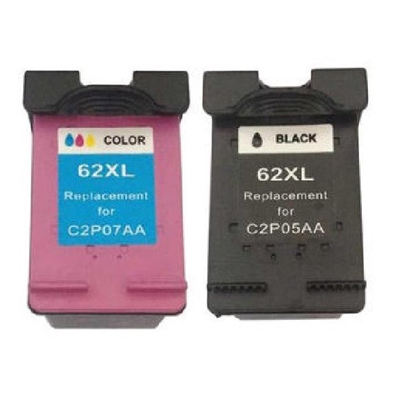 Compatible with HP 62XL Black and HP 62XL Tri-Color Remanufactured Ink Cartridge Combo Pack