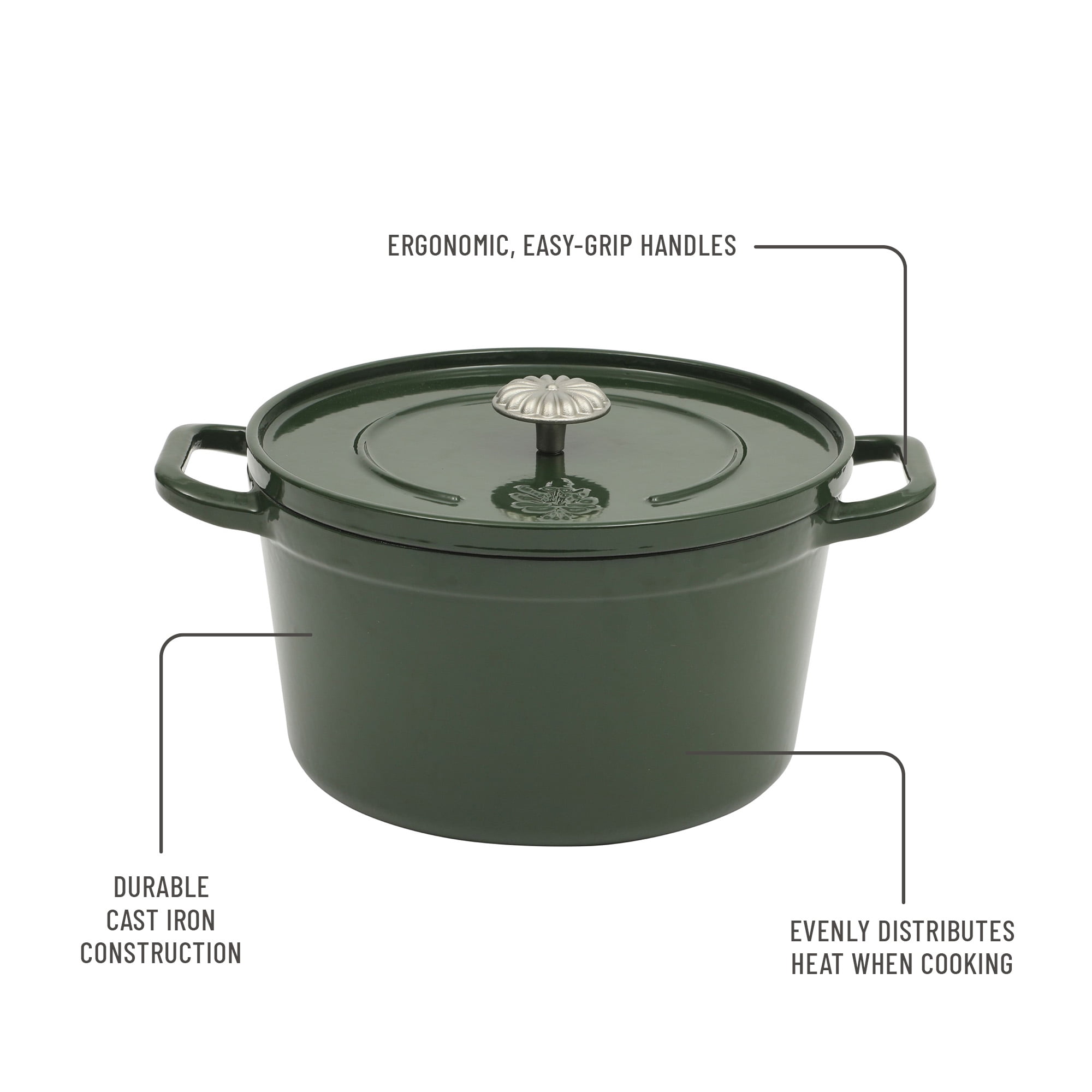 The Pioneer Woman 5-Quart Enamel Cast Iron Dutch Oven with Lid, Dark Green