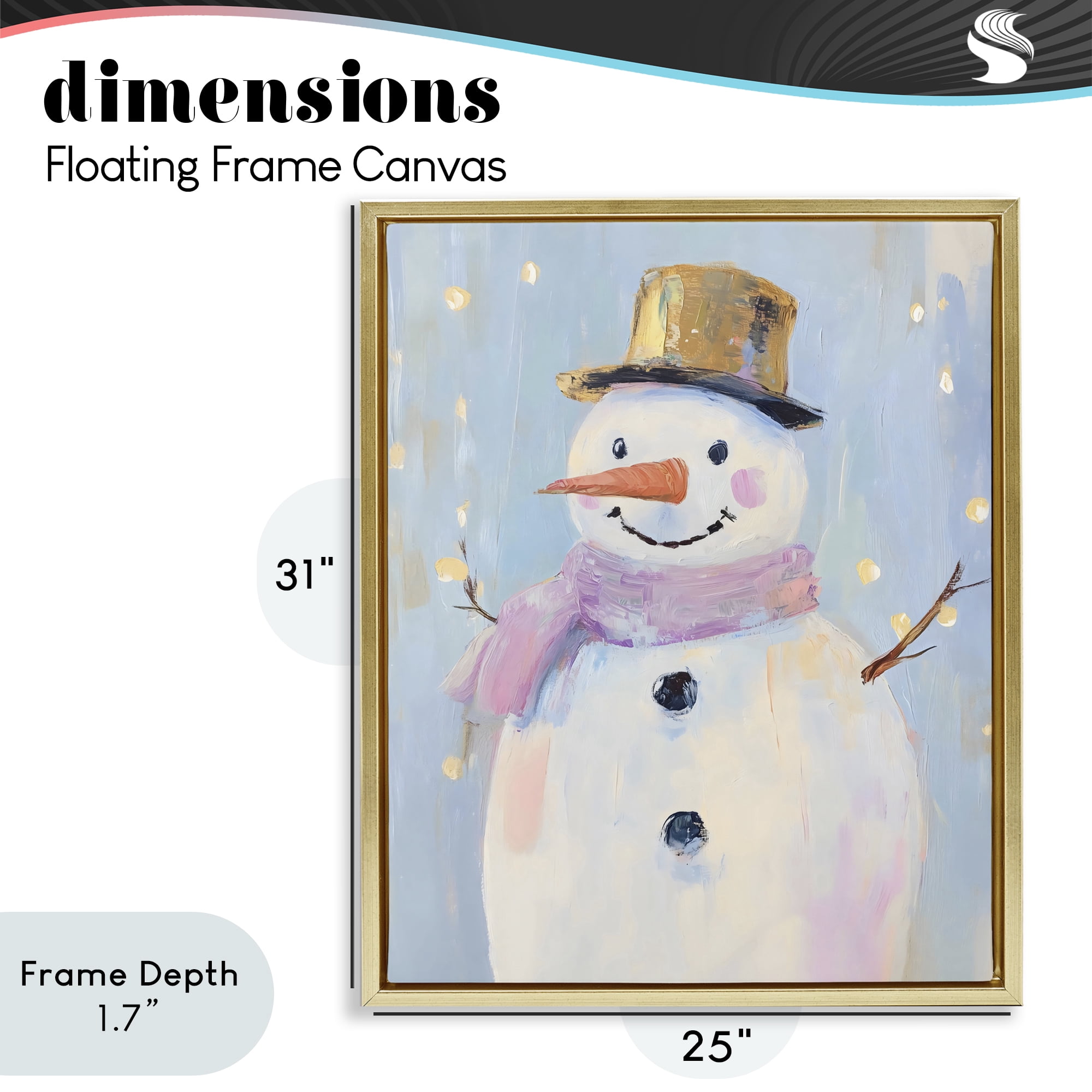 Stupell Industries Cheerful Pastel Snowman Gold Framed Floater Canvas Wall Art, design by The Prints Vibe