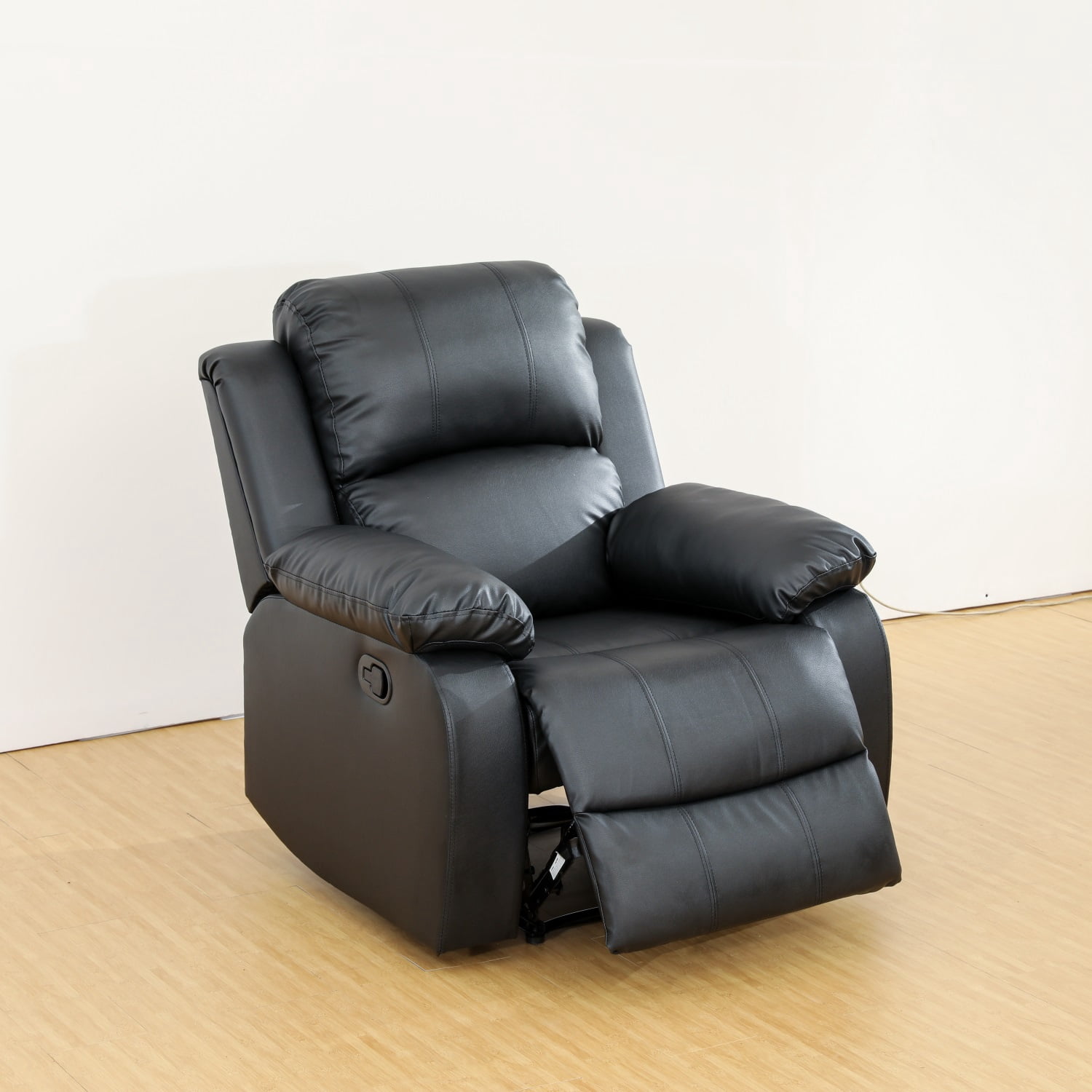 Hommoo Recycled Leather Recliner Chair, Living Room Chair Theater Lounge Seat, Manual Reclining Chairs with Overstuffed Arm and Back for Home, Black