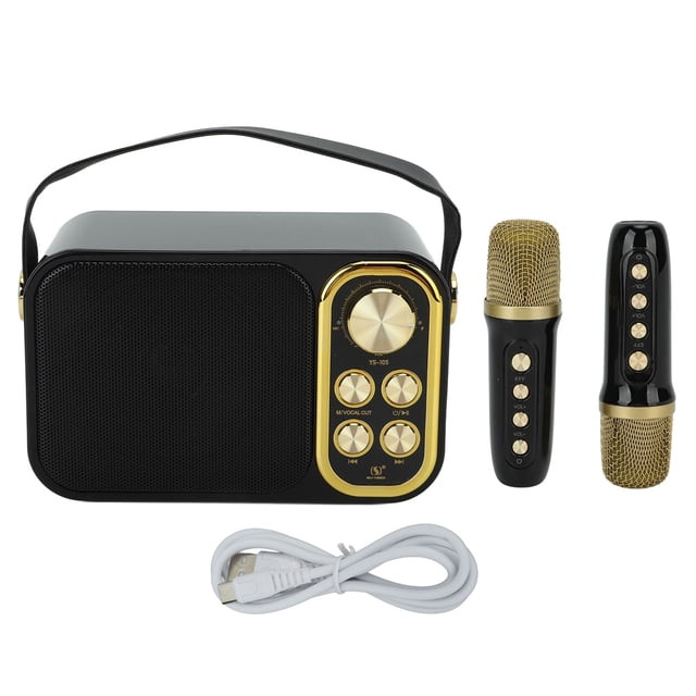 Máquina de karaoke con 2 micrófonos, máquina de karaoke todo en uno, máquina de canto portátil con Bluetooth para fiestas en casa, color negro