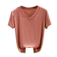 thumbnail image 2 of Lydiaunistar Blouse Décontractée Unie à Manches Courtes et Col en V pour Femmes, Mode Été, Polyester, Tailles M-TTG, 2 of 6