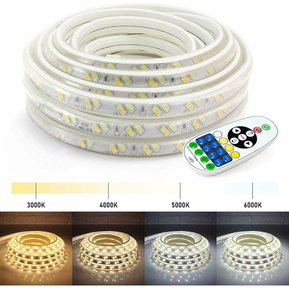 WYZworks 25ft Flexible LED Strip Lights 2-in-1 Warm & Cool White Dimmable Lighting w Remote Control Timer Color Rang From 3000K-6000K