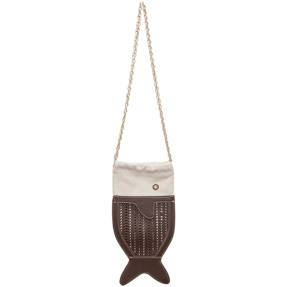Hzzsbu Cute Fish Shape Crossbody Bag, Hollow Woven Leather Drawstring Shoulder Purse