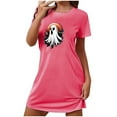 thumbnail image 3 of Hvot&aat Halloween Women's Short Nightdress With Chest Print Round Neck Short Sleeves Tshirt Dress Pink Rose Skull Loungewear, 3 of 3