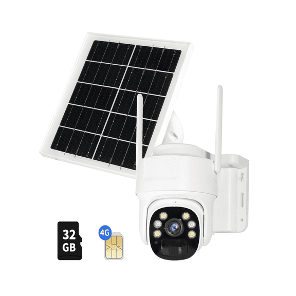 4G LTE Solar Security Camera, Wireless Outdoor Surveillance, 3MP HD, Color Night Vision, PIR Motion Detection, No Wi-Fi Needed