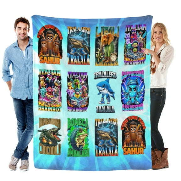 Throw Blanket for Italian Brainrot Tung Tung Sahur Soft Warm Bed Couch Flannel Blanket for Kids Girls Boys Gifts Home Decor 30x40 Inch