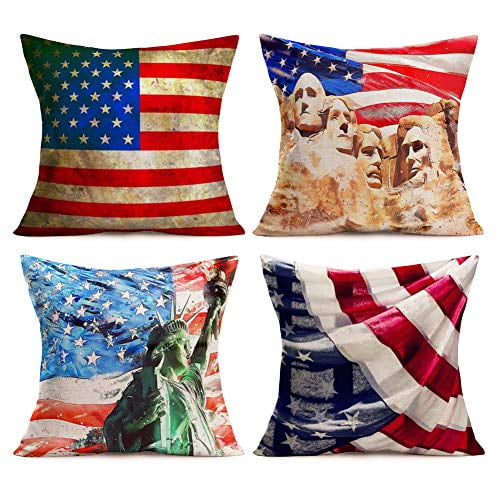 18"Modern Square Cotton Cushion Cover Throw Pillow Case Home USA Flag Sofa Decor 