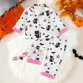 thumbnail image 2 of enyan Toddler Baby Girls Halloween Pajamas Fuzzy Trim Long Sleeve Button Down Pumpkin Shirt Top and Pants 2pcs Pjs Sets Sleepwear (White,3-4 Years), 2 of 7