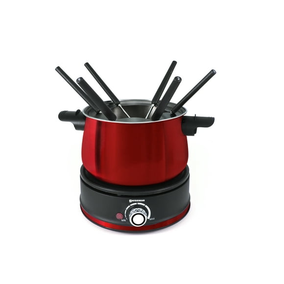 Swissmar Arolla Ensemble de Fondue Électrique 10 Pcs Rouge, Pot en Acier Inoxydable