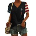 thumbnail image 2 of TSADFHJI T-Shirt à Manches Longues pour Femmes Mode Décontractée Imprimé Col en V Manches Courtes Pull TG Noir, 2 of 4
