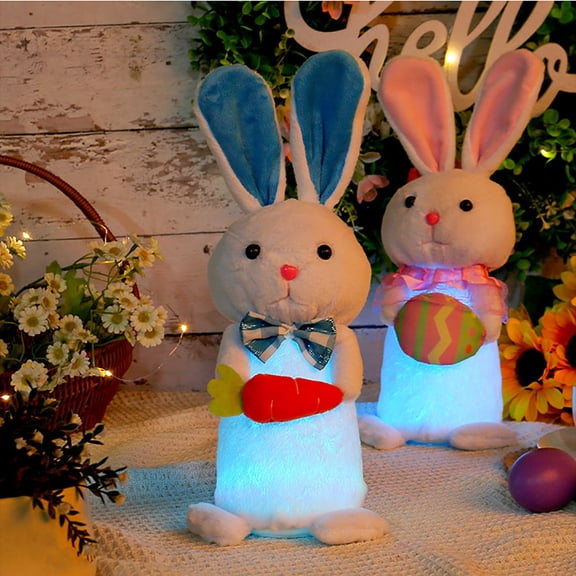 Lighted Easter Bunny,Rabbits with Lights, Light Up Easter Basket Rabbits Easter Gift, Party Favor Doll for Spring Tabletop Holiday Room