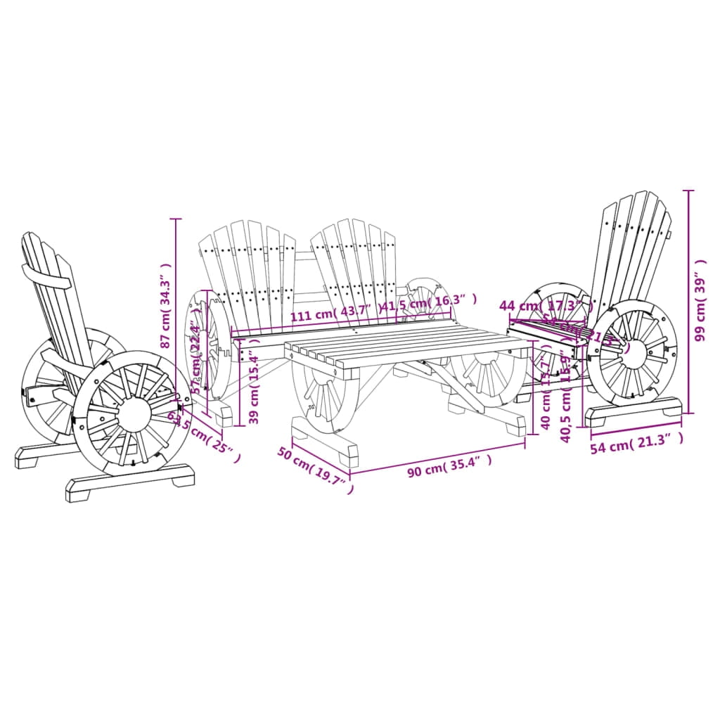 vidaXL Patio Lounge Set Outdoor Garden Seat Furniture 4 Piece Solid Wood Fir