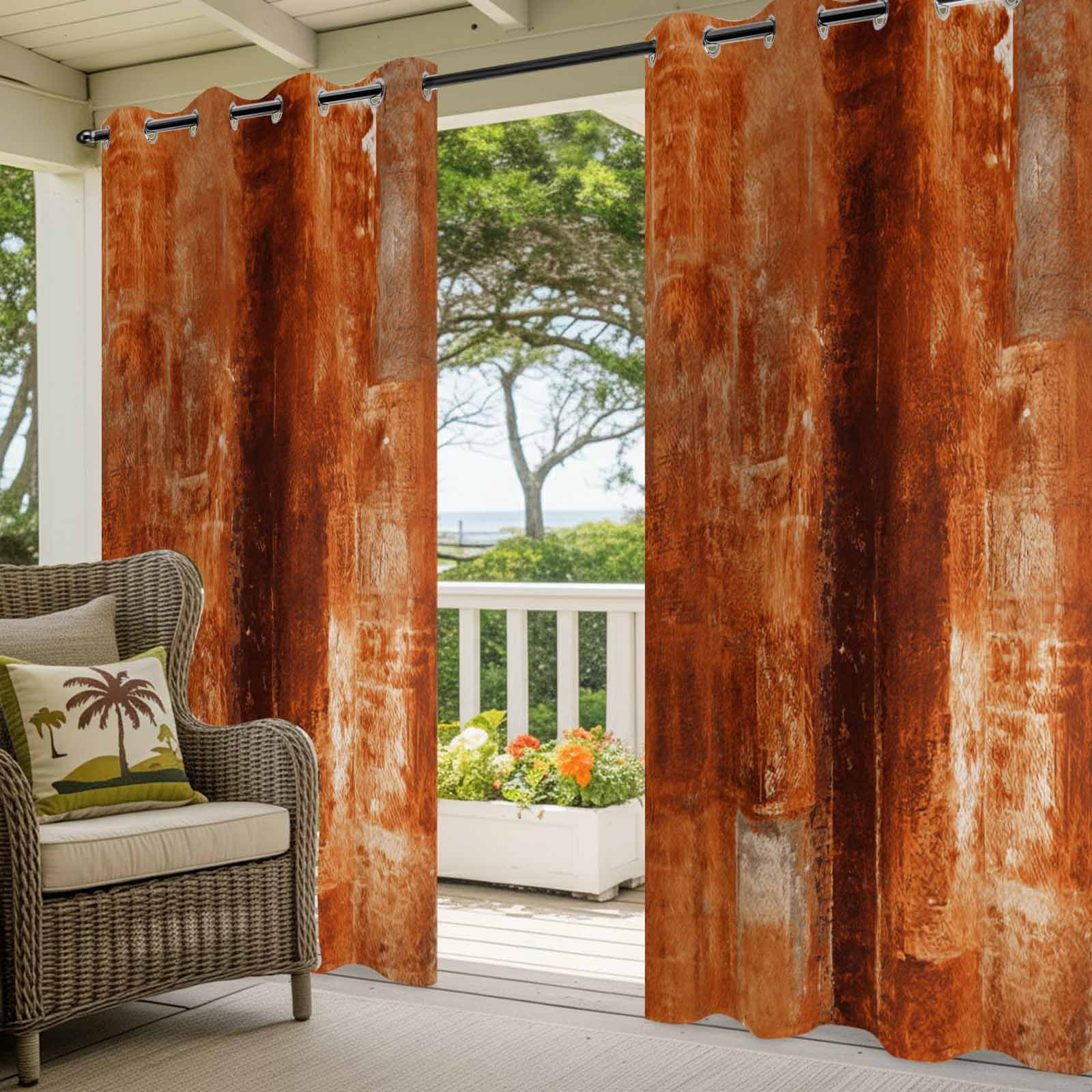 Burnt Orange Outdoor Curtains for Patio Waterproof,Windproof Privacy Curtains with Weighted Bottom,Retro Oil Painting Modern Abstract Art Aesthetics Outside Drapes for Picnic Garage 54"x108" 2 Panel