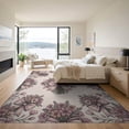 thumbnail image 3 of ODIKA 9'x12' Washable Area Rug Purple Delicate Beige Cluster Ribbon Motif Botanical Border Pink for Master Suite, California King, Under Bed, Non-Shedding, Easy Care, 3 of 7