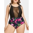 thumbnail image 1 of Traje de Baño Talla Extra Una Pieza Panel Malla Transparente Estampado Floral Rosegal  Camisetas tallas grandes, 1 of 2