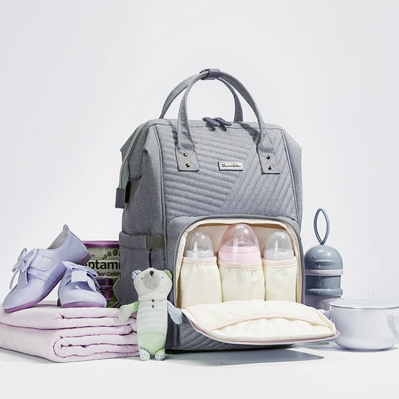 Sunveno Baby Diaper Backpack Large Capacity Quilting Travel Nappy Bag, Grey
