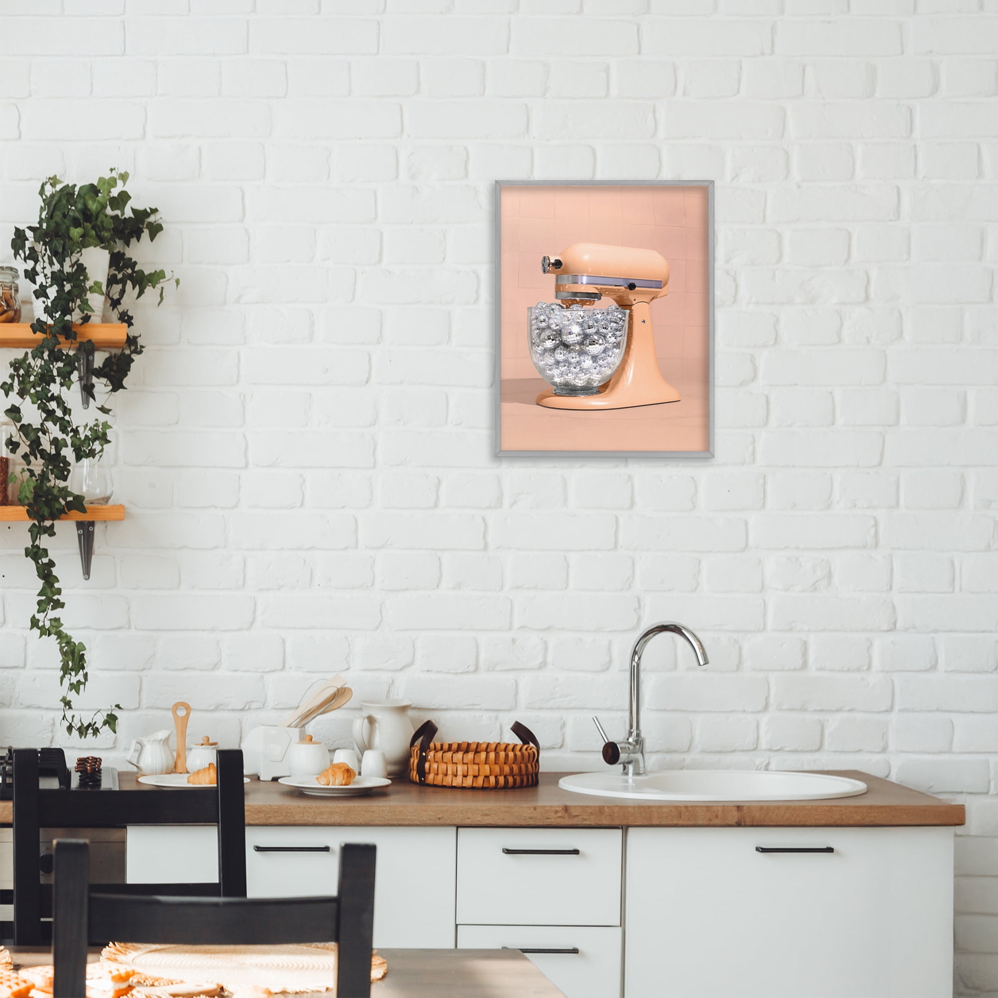 Stupell Industries Disco Kitchen Mixer over Orange Gray Framed Giclee Art, design by LISH Creative