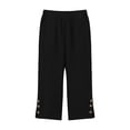 thumbnail image 5 of KIHOUT Women's Solid Color Capri Pants Elastic High Waist Side Pockets Side Slit Buttons Loose Straight Leg All-Season Casual Wear Pants, 5 of 5