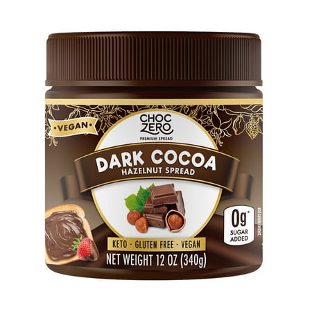 ChocZero Dark Chocolate Hazelnut Spread, Keto Friendly, Vegan, 12oz Jar