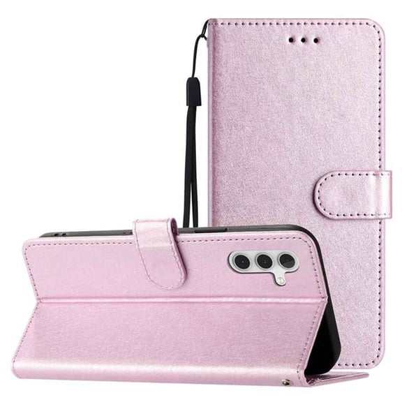 for Samsung Galaxy A17 5G Wallet Case, Faux Leather Flip Folio Phone Cover with Card Slots Kickstand Magnetic Clasp Wrist Strap Slim Lightweight Shockproof Protective Phone Case, Purple